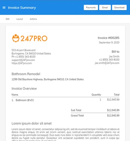 Signing online invoice form